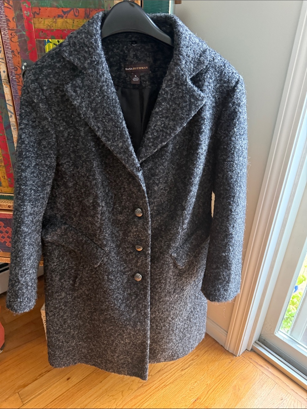 Dana Buchman Charcoal Textured Wool Dress Coat size XL